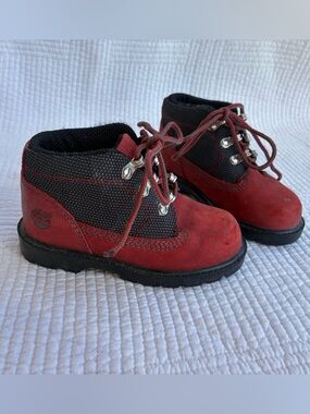 Timberland Kids Red and Black Suede Boots